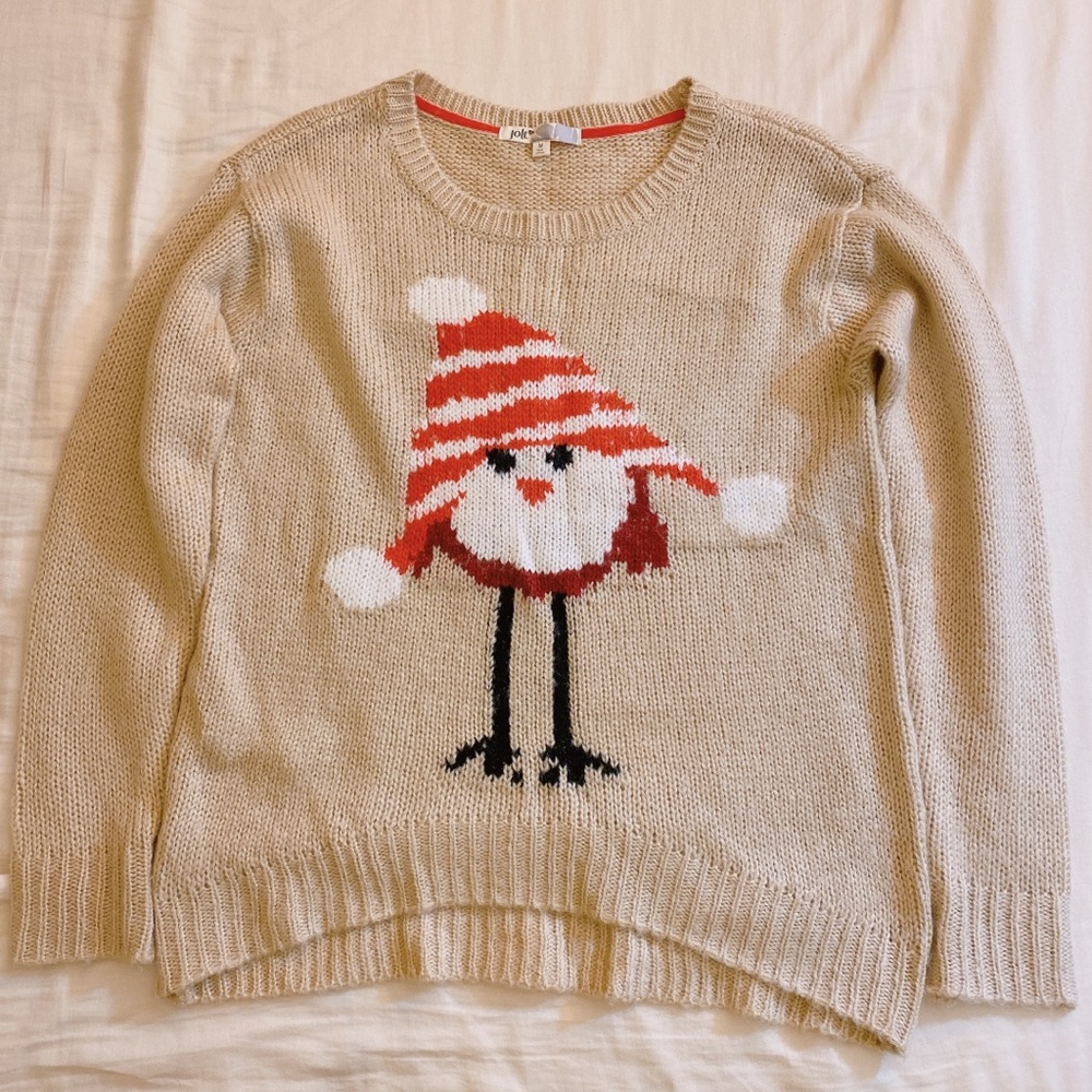 Knit red bird with winter hat Jolt sweater